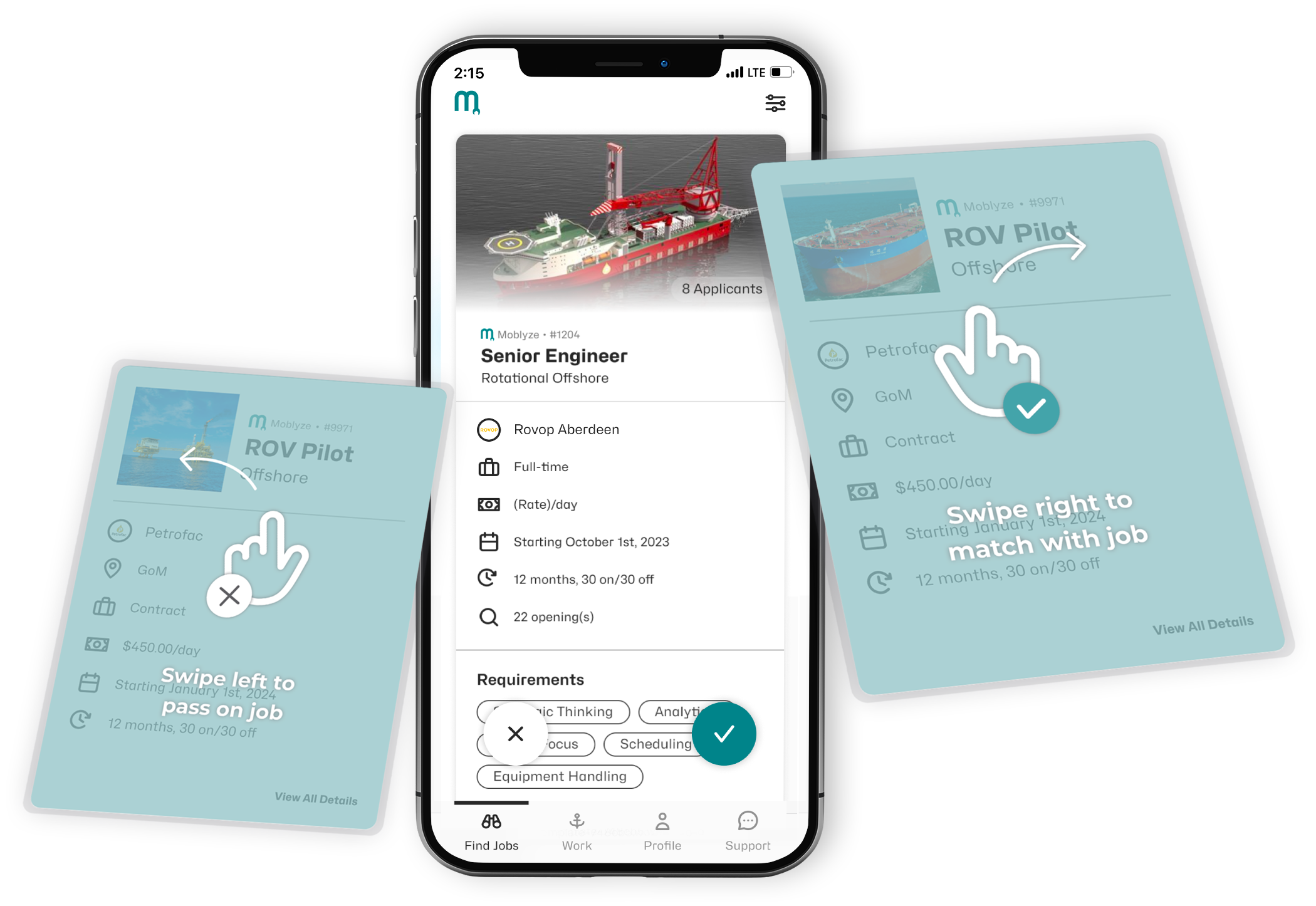 The Moblyze app — swipe to match with energy jobs